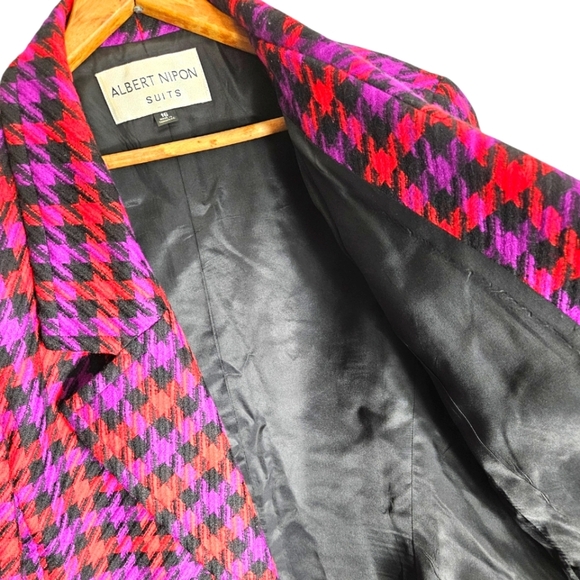 Albert Nipon Wool Houndstooth Plaid Blazer, size 16 - Picture 4 of 7